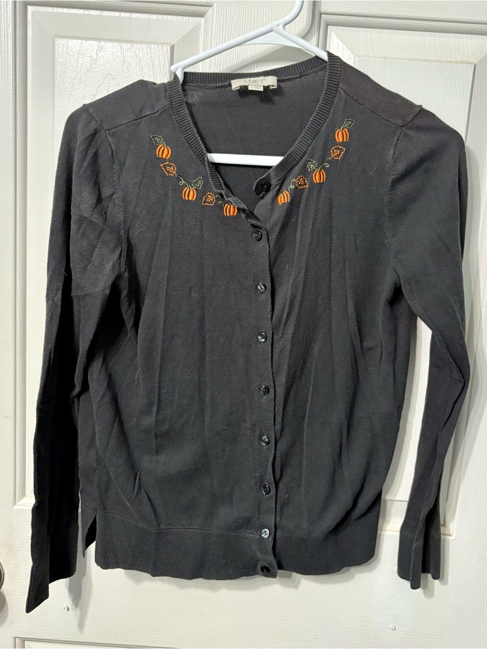 LOFT Black Cardigan with Pumpkin Detail